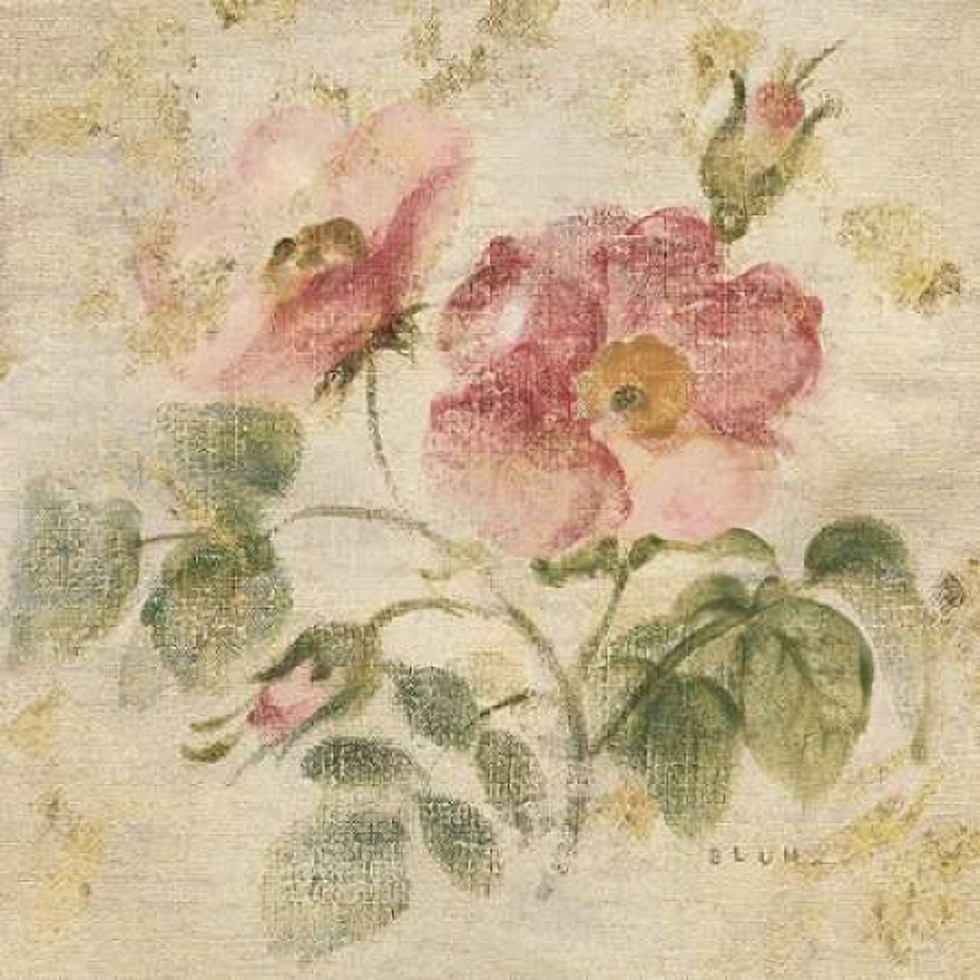 Burgundy Rose on Antique Linen Light Gold Canvas Art - Cheri Blum (24 x 24)
