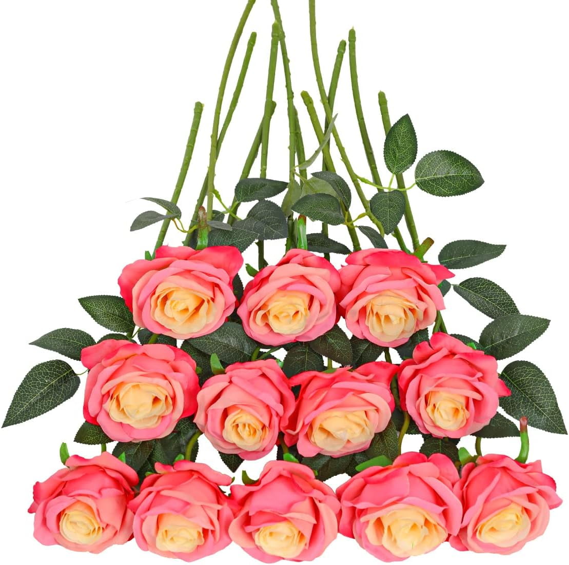 Burgundy Roses Artificial Flower, 12Pcs Realistic Long Single Stem Fake ...