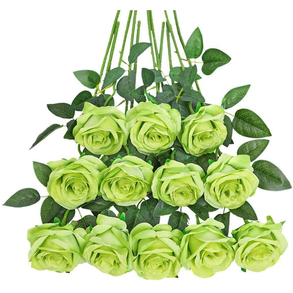 Burgundy Roses Artificial Flower, 12Pcs Realistic Long Single Stem Fake Silk Red Roses Bouquet for Party Home Wedding Centerpiece Hotel Office Halloween Decor