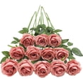 thumbnail image 1 of Burgundy Roses Artificial Flower, 12Pcs Realistic Long Single Stem Fake Silk Red Roses Bouquet for Party Home Wedding Centerpiece Hotel Office Halloween Decor, 1 of 5