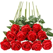 Burgundy Roses Artificial Flower, 12Pcs Realistic Long Single Stem Fake Silk Red Roses Bouquet for Party Home Wedding Centerpiece Hotel Office Halloween Decor