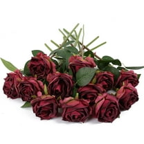 Burgundy Roses Artificial Flowers Roses Flowers Heads Dried Silk Flowers Burgundy Flowers Artificial for Decorations with Single Stems for Floral Arrangements Wedding Flowers (Burgundy)