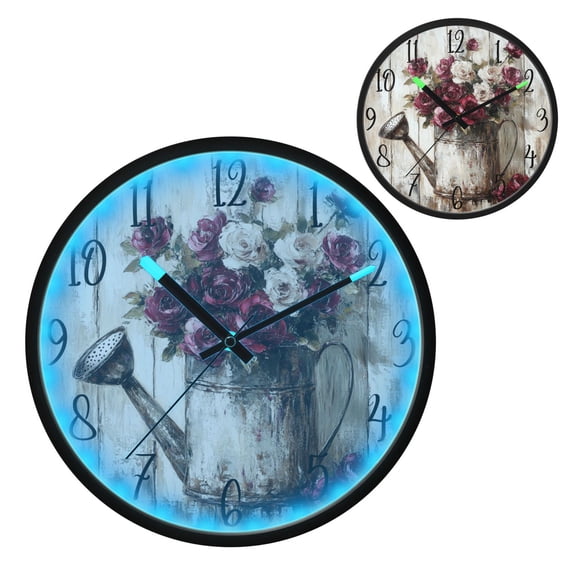 Burgundy Roses Luminous Wall Clock with Sound-Activated LED 12-Inch Silent Acrylic Timepiece for Bedroom Livingroom or Office