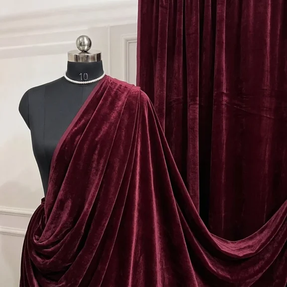 Burgundy Royal Velvet Fabric by The Yard, 60" Wide Premium Soft Upholstery Fabric for Curtains, Furniture, Wedding Decor, Fashion & Crafts I Valentina Textiles Inc. (1 Yard)