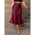 thumbnail image 1 of Burgundy Satin High-Waist Flowing Midi Slip Skirt Sheath Style, 1 of 5