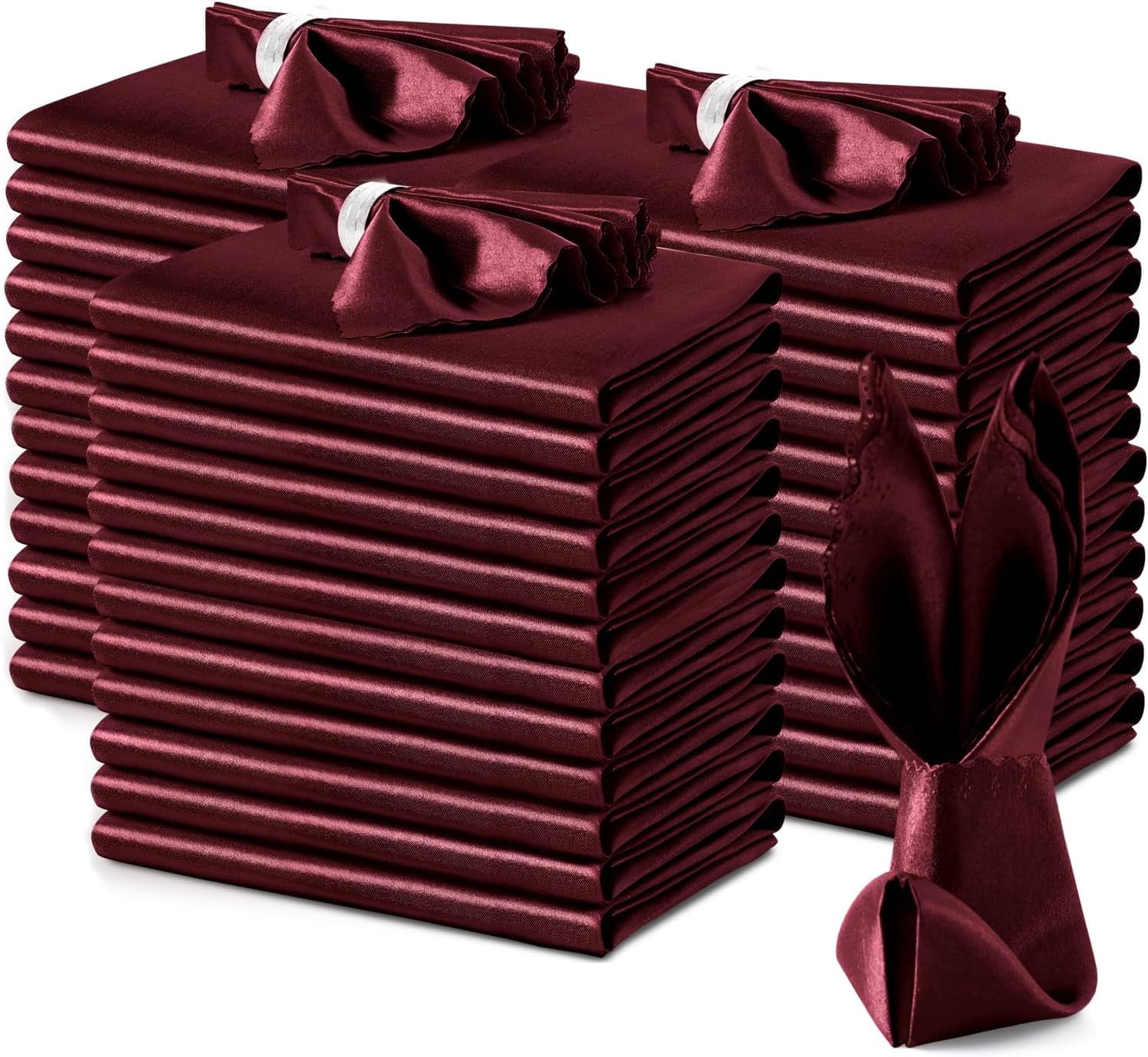 Burgundy Satin Napkins, 100 Pack, 17x17 Inch, Square, Wedding Napkins, Satin Fabric, Luxury, Reusable, Machine Washable