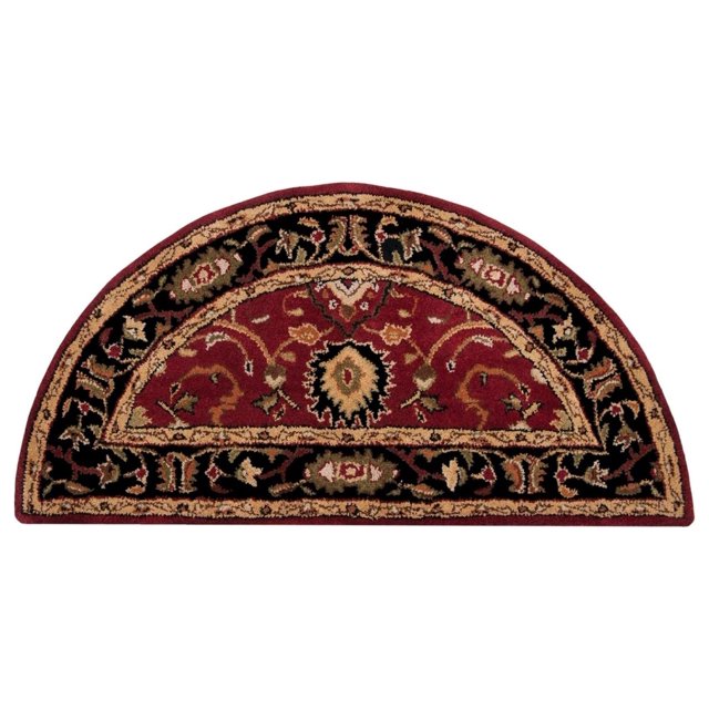 Burgundy Semicircle Rug, Dark Red Black Border Half Circle Hearth Rug
