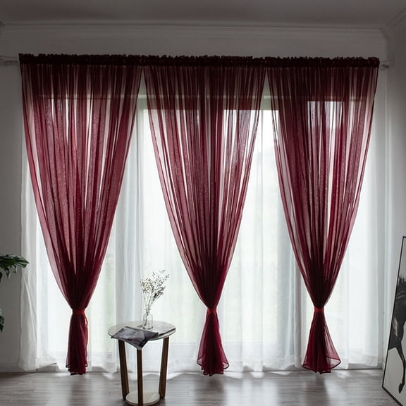 Burgundy Sheer Curtain – Single Panel Rod Style – 200x100cm Leaves Tulle Window Voile Drape – Great for Labor Day & Fall Transition