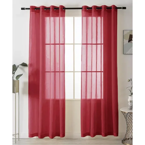Burgundy Sheer Window Grommet Curtain Set 84" Inches Long ( 2 Panels)