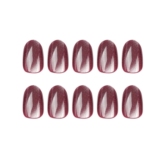 Burgundy Shimmer Press on Nails, Medium Length Squoval Shape Glossy Shimmer False Nails with Multiple Sizes, 24 Count