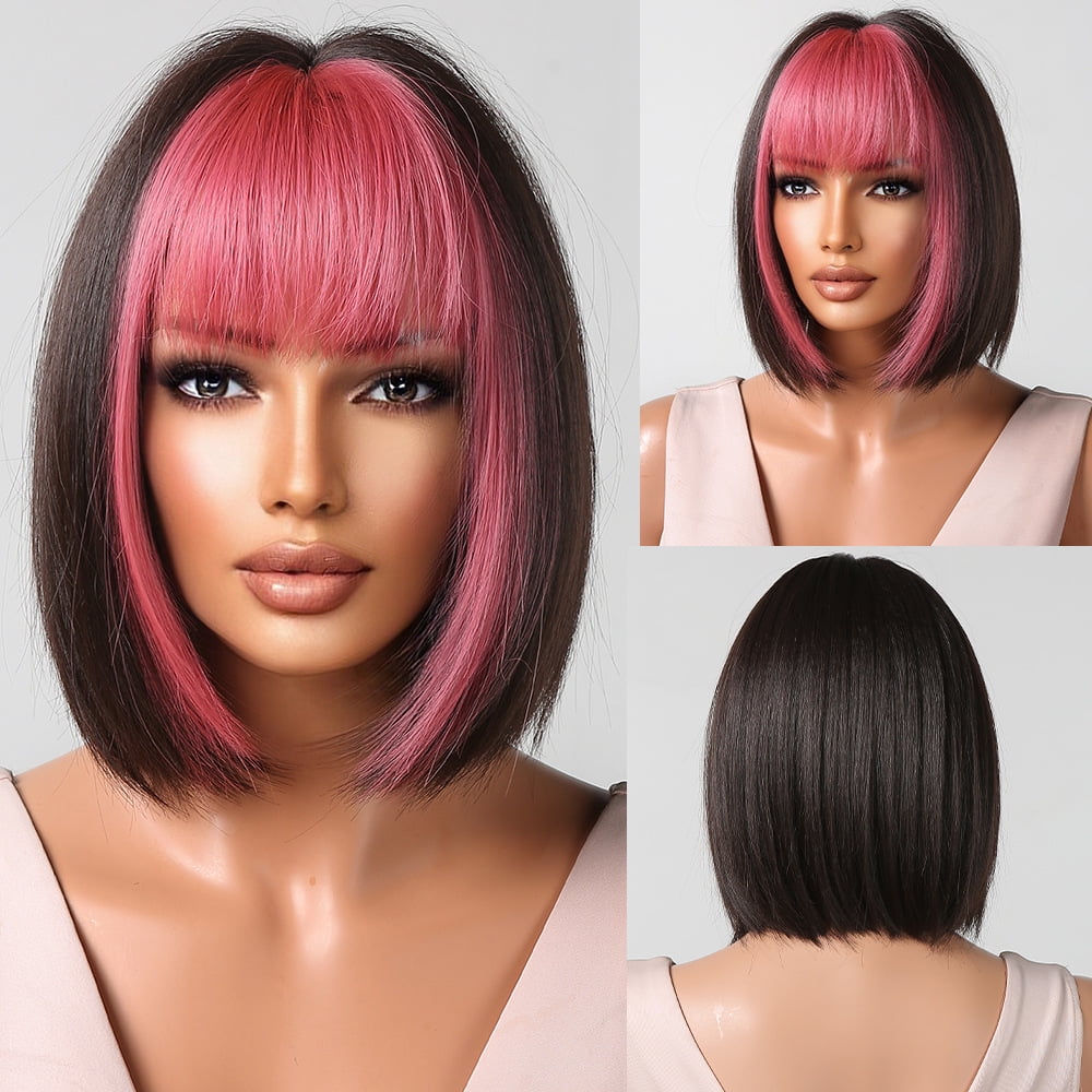 Burgundy Short Bob Wigs For Women Wine Red Wigs with Bangs Synthetic Hair Cosplay Wig