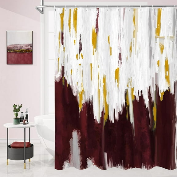 Burgundy Shower Curtain, Graffiti Ombre Fabric Shower Curtains for Modern Bathroom Decor, Brush Strokes Oil Painting Design, Watercolor, 72 x 72