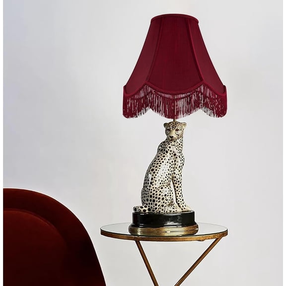 Burgundy Silk Lamp Shades, 2-Pack Scalloped Bell Style – Easy Install Table & Floor Lamp Upgrade, Adds Classic Elegant Look and Warm Lighting