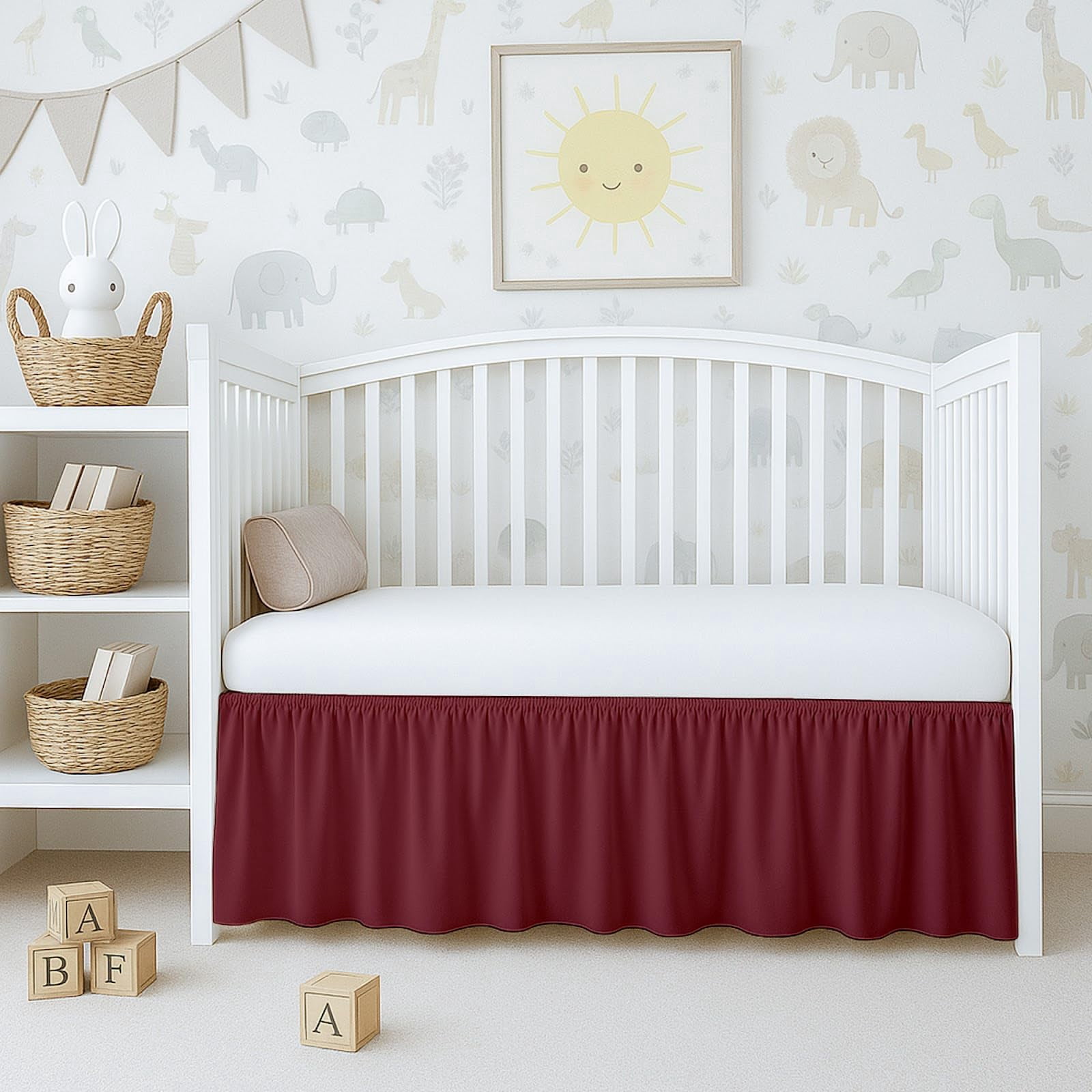 Burgundy Skirt Dust Ruffle  Soft & Durable Bedding For Or Fits Standard 28" X 52" With 14" Drop Classic Ruffled Design