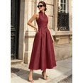thumbnail image 1 of Burgundy Sleeveless High-Neck A-Line Midi Dress With Belted Waist, 1 of 9