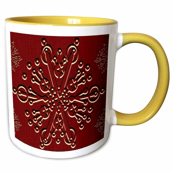3drose, Burgundy Snowflake, 15oz Two-tone Yellow Mug