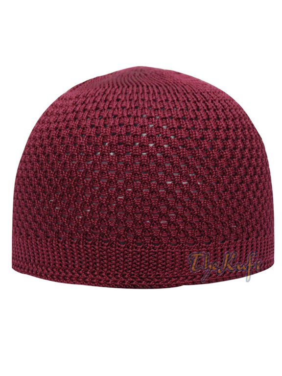 Burgundy Soft Open-Weave Nylon Stretchy Kufi Hat Skull Cap Beanie