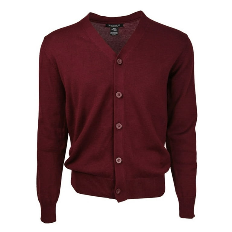 Burgundy Solid Button Cotton Cardigan Sweater S For Men From