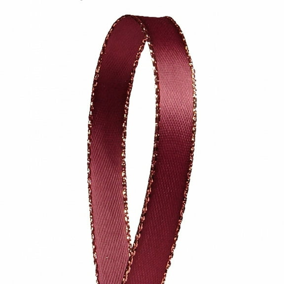Burgundy Solid Color 3/8-Inch Gold Edge Ribbon, 50-Yards