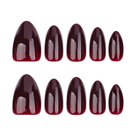 Burgundy Solid Color Press on Nails, Long Stiletto Pointed Tip Glossy Fake Nails with Multiple Sizes, 30 Count