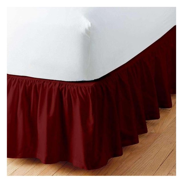Burgundy Solid Ruffled Bed Skirt Full28 Drop Drop Split Corner