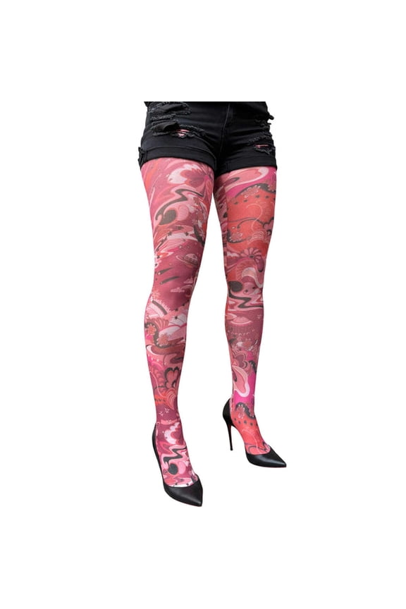 Burgundy Space Pattern Tights For All Women