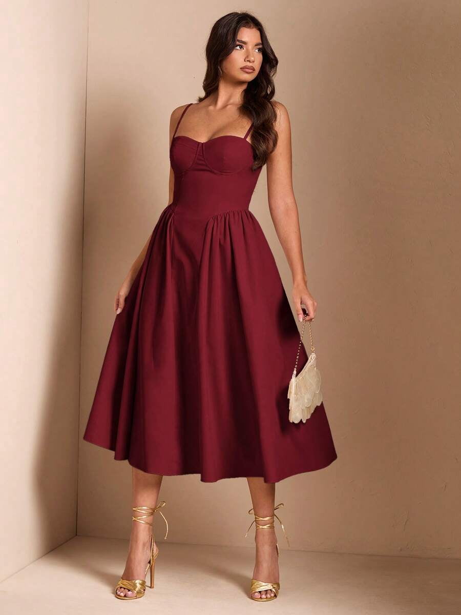burgundy fit and flare dress Ahna Merino Wool Empire Waist day wear Burgundy Lace Fit & Flare