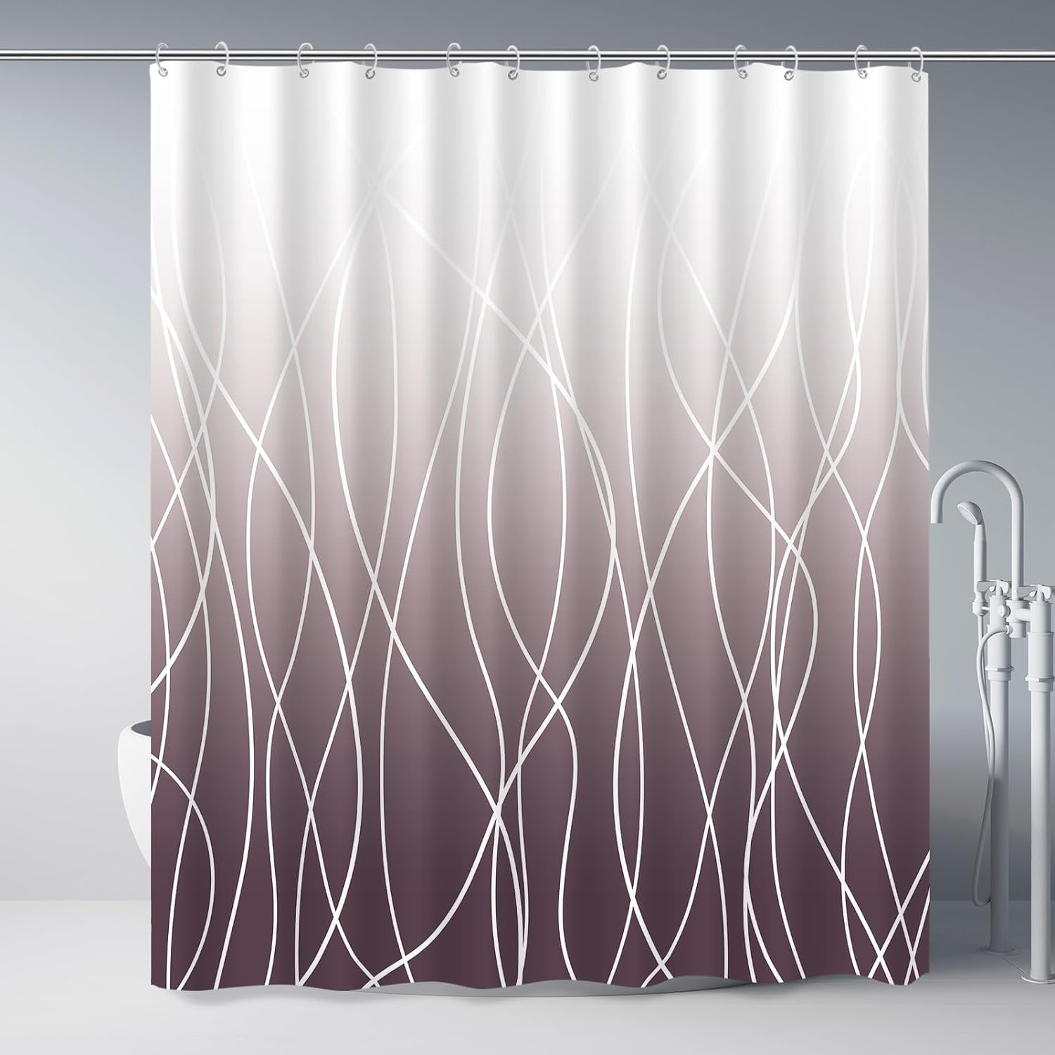 Burgundy Striped Fabric Shower Curtain for Bathroom with 12 Hooks, Shower Curtains for Bathroom, Waterproof Bath Accessories Hotel Style - Machine Washable 72 X 72