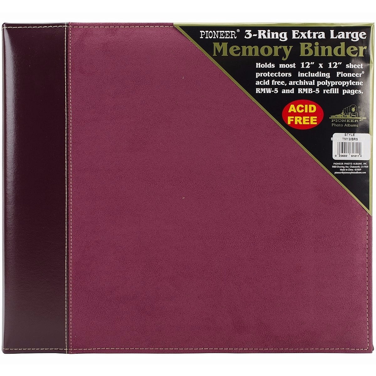 Burgundy-Suede wide-size 3-ring 12x12 unfilled binder by Pioneer ...