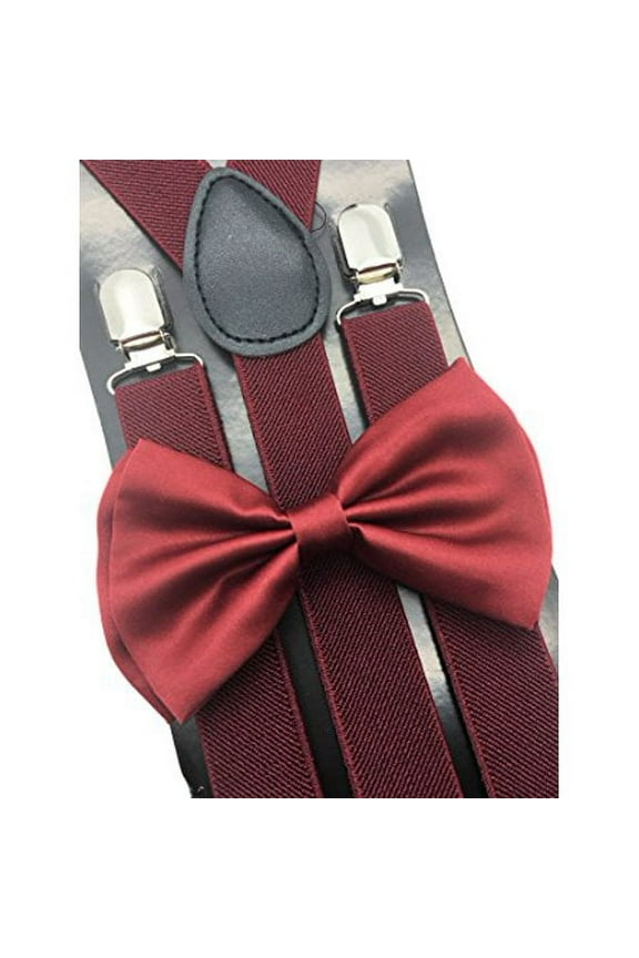 Burgundy Suspenders Bow Tie Matching Set Wedding Prom Burgendy maroon