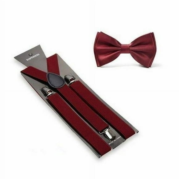 Burgundy Suspenders and Bow Tie Matching Set Wedding Prom Maroon Wine Red - New with box/tags
