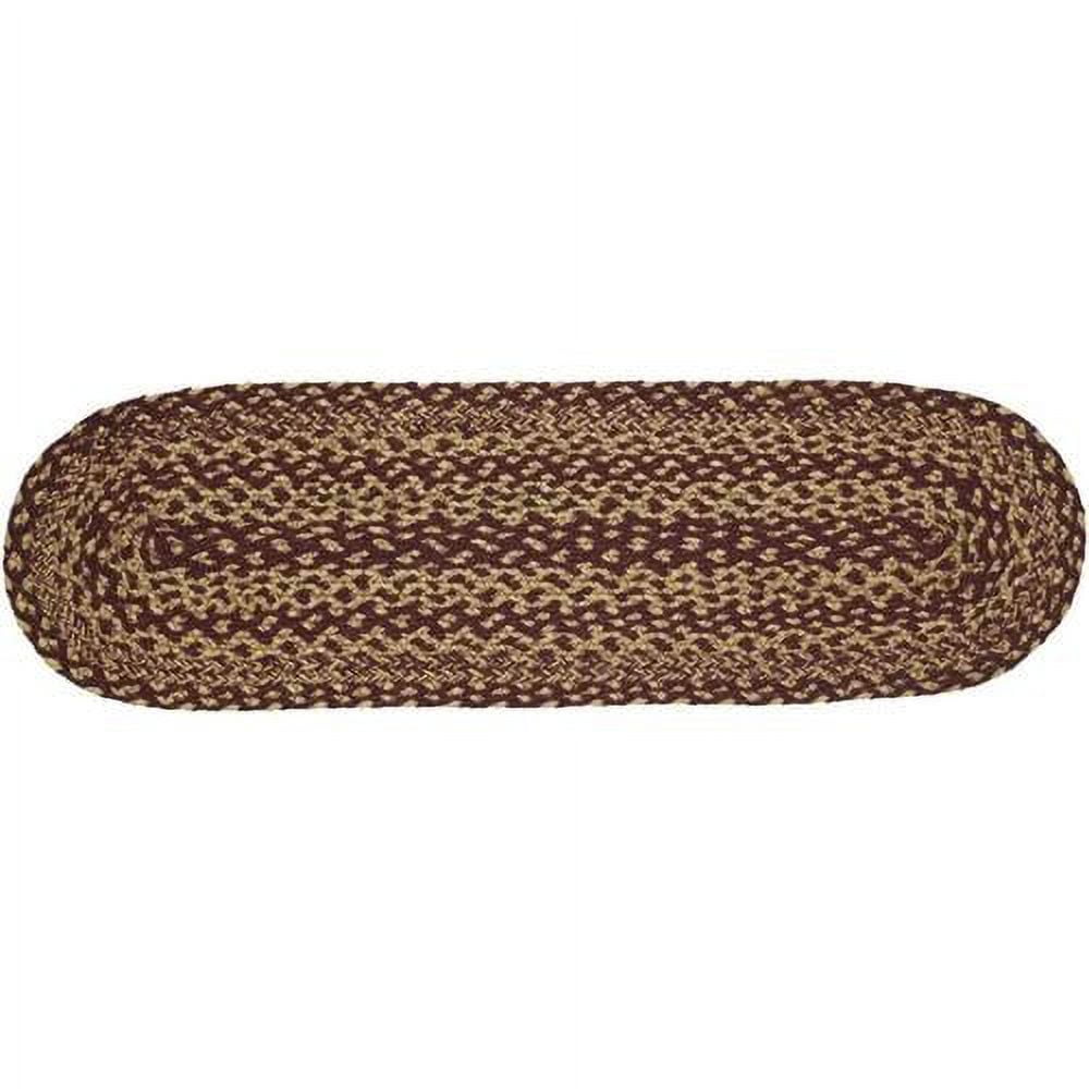Burgundy Tan Jute Primitive Oval Stair Tread Non Slip Latex Backing, 8.5 X 27"