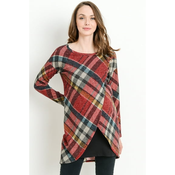 Burgundy Tartan Maternity Nursing Tunic