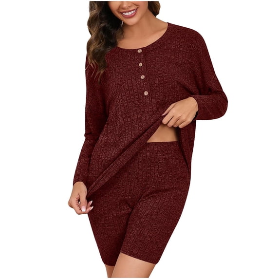 Burgundy Teen Girls Crochet Striped Pajama Set XL