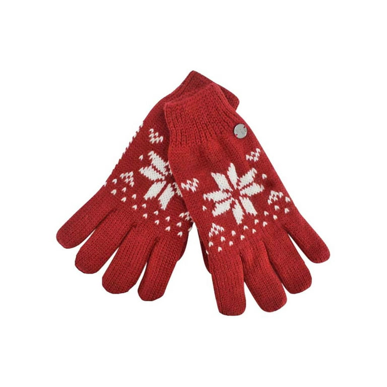 Burgundy Thermal Insulated Womens Snowflake Knit Winter Gloves