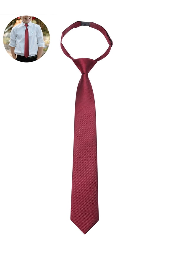 Burgundy Ties for Boys Solid Color Pre-Tied Kids Tie Classic Adjustable Weddings Necktie