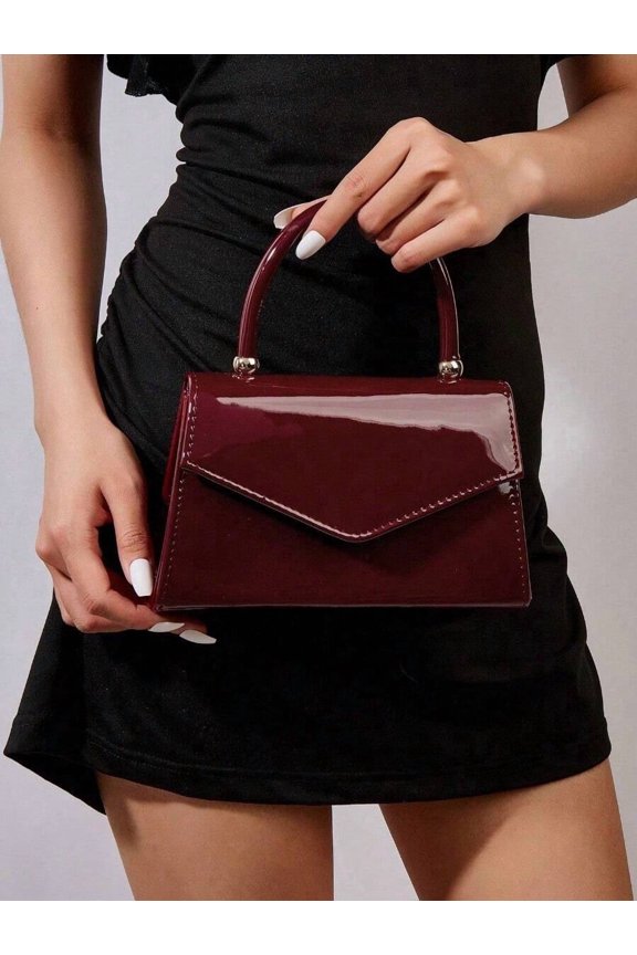 Burgundy Top Handle Envelope Bag, Compact Size