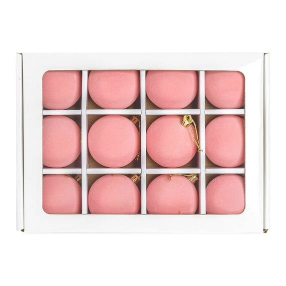 Burgundy Velvet Ball Ornament, Sliver Top, Christmas Tree Ball Decoration, Vintage Holiday Ball Ornament, Flat Finish (6 cm / 2.4 inch) Wedding Xmas Party Decor (Pink)