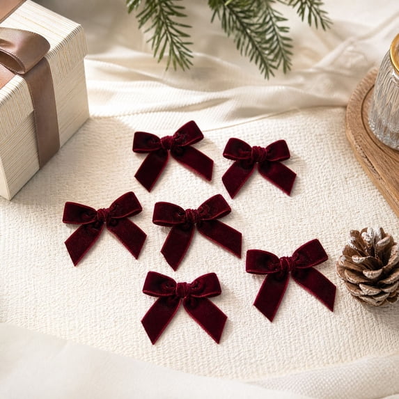 Burgundy Velvet Bow Christmas Tree Ornament Hanging Decoration for Wreaths and Garlands