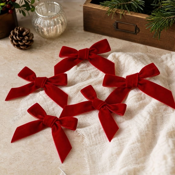 Burgundy Velvet Bow Christmas Tree Ornament Hanging Decoration for Wreaths and Garlands