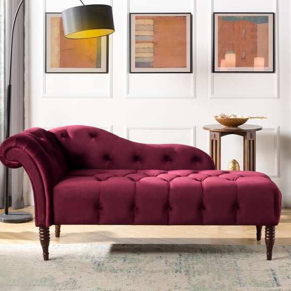 Burgundy Velvet Chaise Lounge - Expert Craftsmanship & Quality Materials Luxurious Armrest Chair 's Comfort