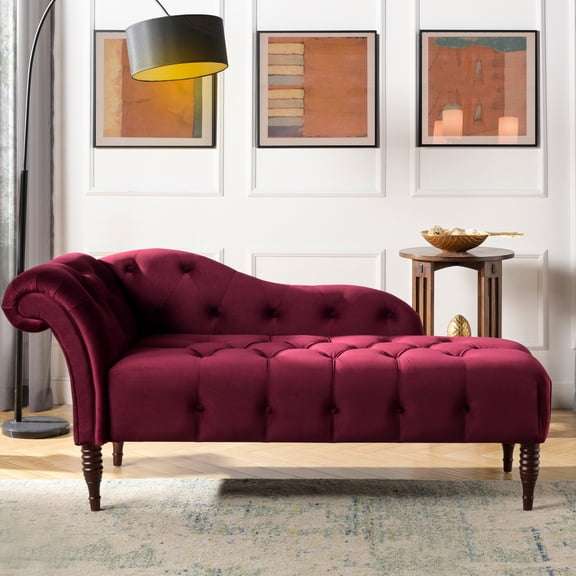 Burgundy Velvet Chaise With Strong Support - Assurance Comfortable Rocker Quality Construction