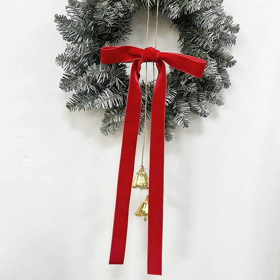 Burgundy Velvet Ribbon Bows - Versatile Hanging Bow Decor for Front Door Mantle Porch Wedding,Velvet Bow Pendant with Bells,Holiday Tree Wreath Topper,Thoughtful Christmas Gift