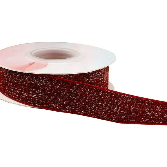 Burgundy Velvet Ribbon Wired 0.4 Inch Glossy Velvet with Glitter Christmas Ribbon for Christmas Tree Decoration Big Bow Gift Wrapping Crafts Wreaths Supplies 5 Yards