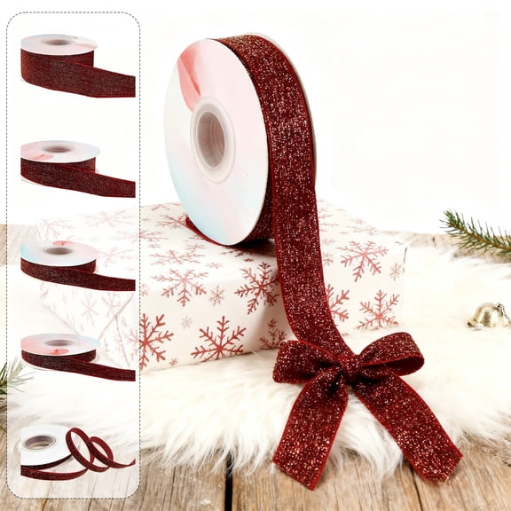 Burgundy Velvet Ribbon with Glitter, Holiday Gift Wrapping, Decorative Ribbon Roll, Soft Flocked Texture, DIY Christmas Decor