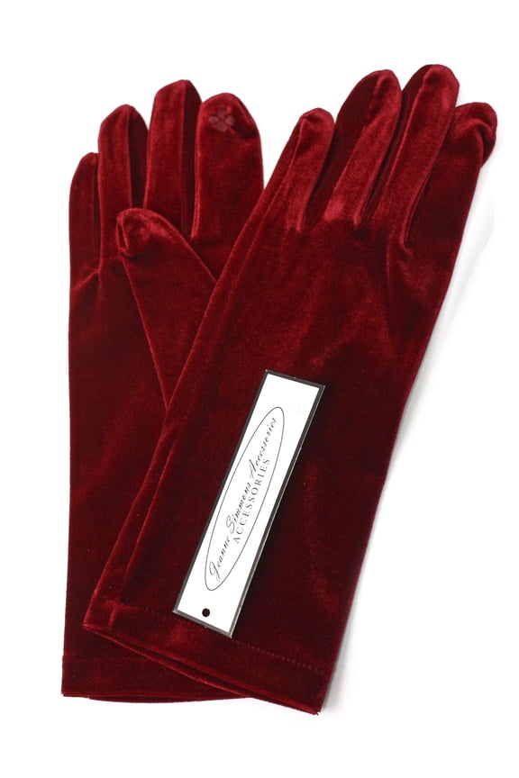 Burgundy Velvet Wrist Length Dress Gloves - Party, Prom, Wedding, Dress Up