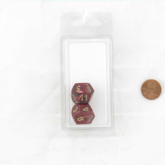 Burgundy Vortex Dice with Gold Numbers D12 Aprox 16mm (5/8in) Pack of 2 Wondertrail