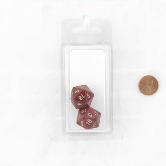 Burgundy Vortex Dice with Gold Numbers D20 Aprox 16mm (5/8in) Pack of 2 Wondertrail
