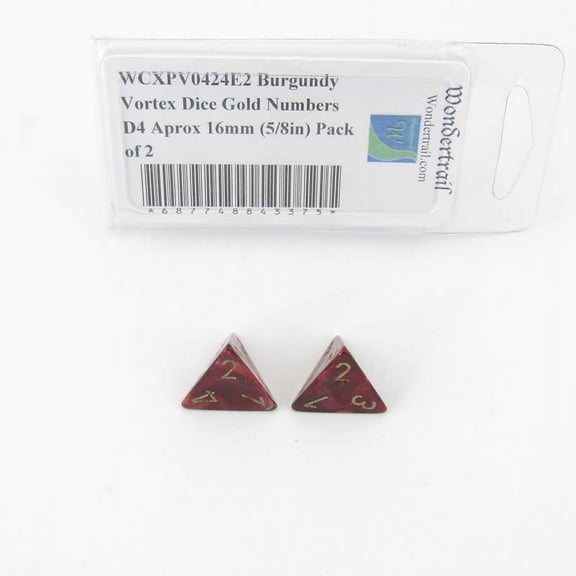 Burgundy Vortex Dice with Gold Numbers D4 Aprox 16mm (5/8in) Pack of 2 Wondertrail