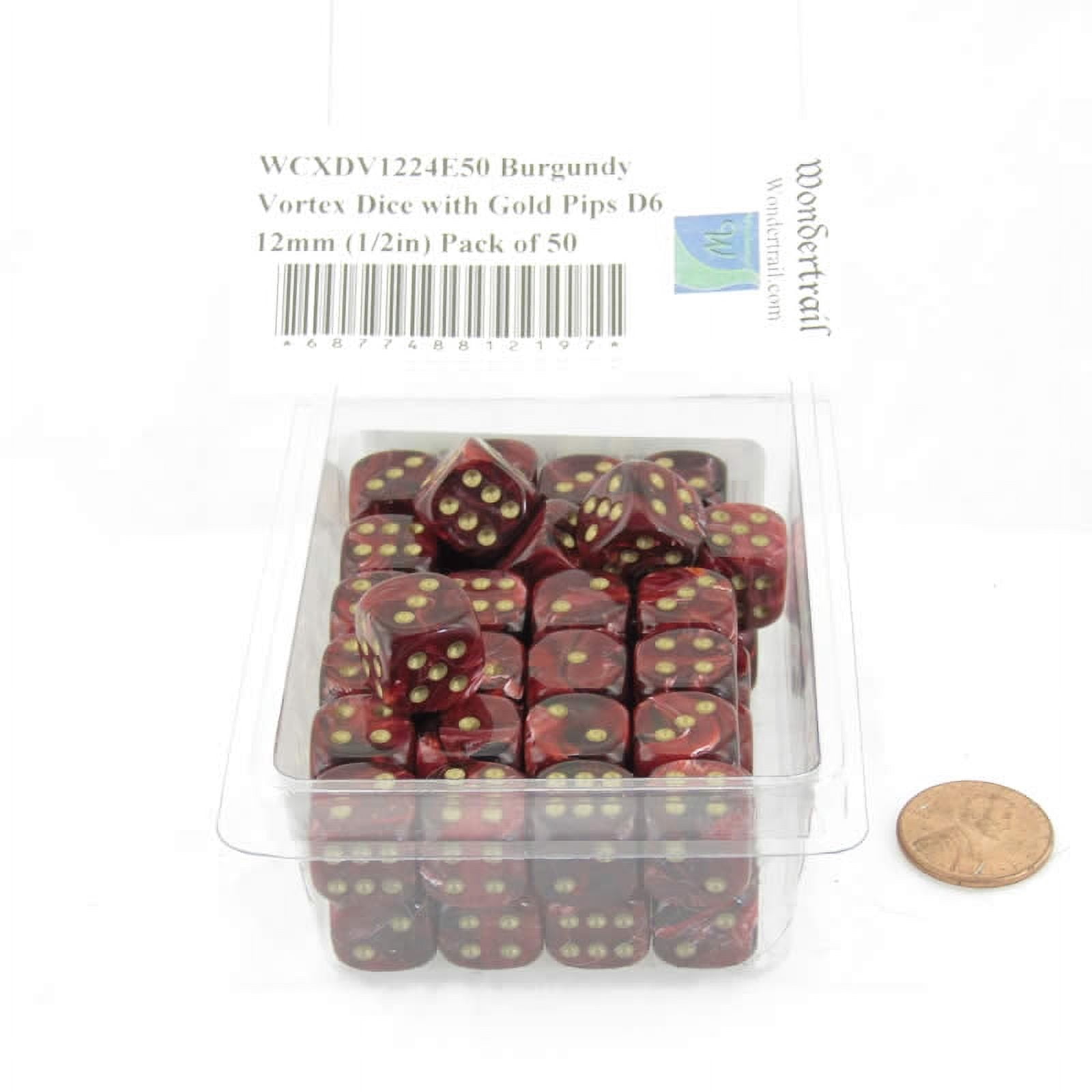 Burgundy Vortex Dice with Gold Pips D6 12mm (1/2in) Pack of 50 Wondertrail